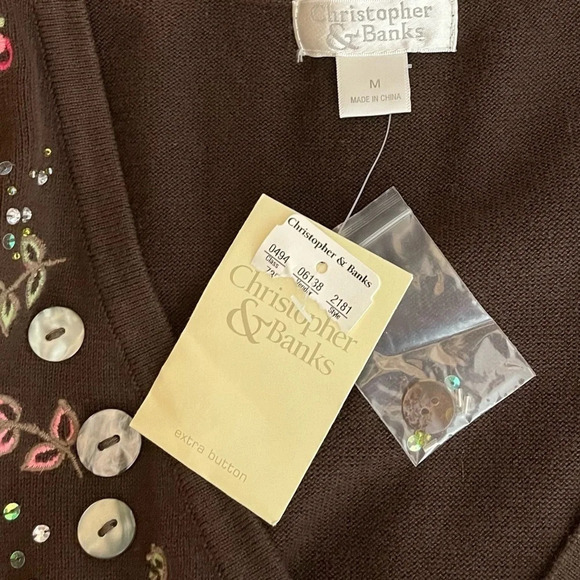Christopher & Banks | V Neck Cardigan Button Up Beaded Embroidered NWT - Picture 7 of 9